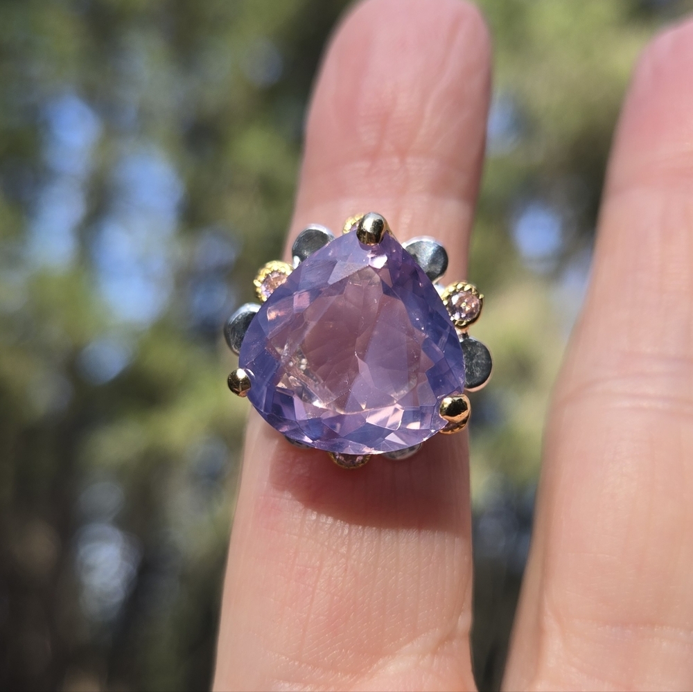 Lavender RARE Natural 16k quartz Sterling & Gold Ring Sz7 - Picture 4 of 14